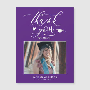 Purple Elegant Script Photo Graduation Thank You