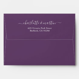 Purple Elegant Script Return Address Wedding Envelope