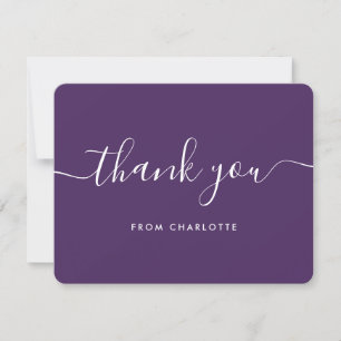 Purple Elegant Script Wedding Shower Birthday Thank You Card