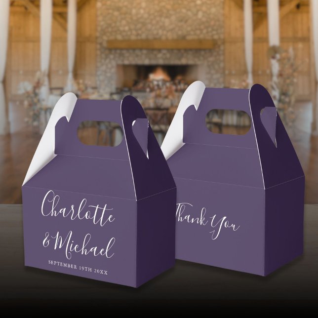 Purple Elegant Signature Script Wedding Favour Box (Purple Elegant Signature Script Wedding Favor Boxes)