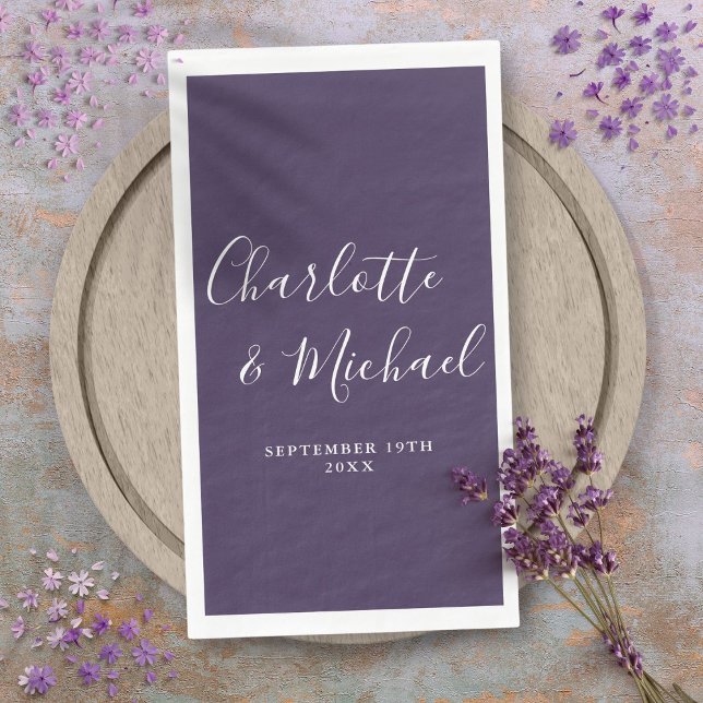 Purple Elegant Signature Script Wedding Napkin (Purple Elegant Signature Script Wedding Paper Guest Towels)