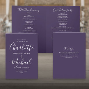 Purple Elegant Signature Script Wedding Programme