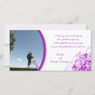 Purple elegant swirls wedding thank you photocard card