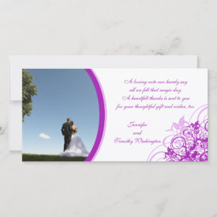 Purple elegant swirls wedding thank you photocard card