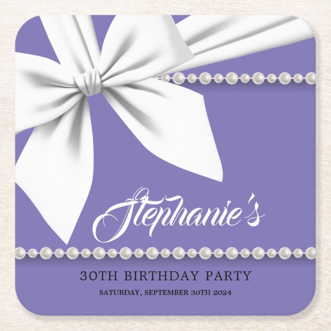 Purple Elegant Tiffany Fancy Party Tableware Square Paper Coaster (Front)
