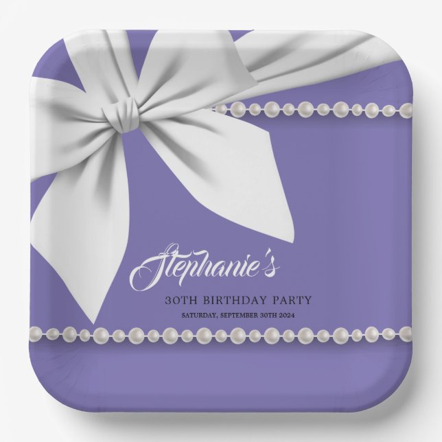 Purple Elegant Tiffany Pearls Party Tableware Paper Plate (Front)