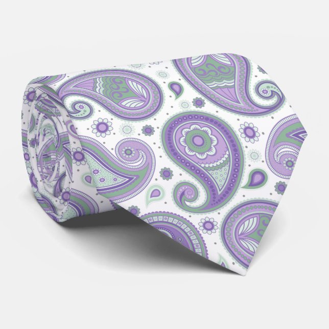 Purple elegant vintage paisley pattern tie (Rolled)