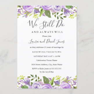 Purple Elegant Watercolor Floral Vow Renewal Invitation