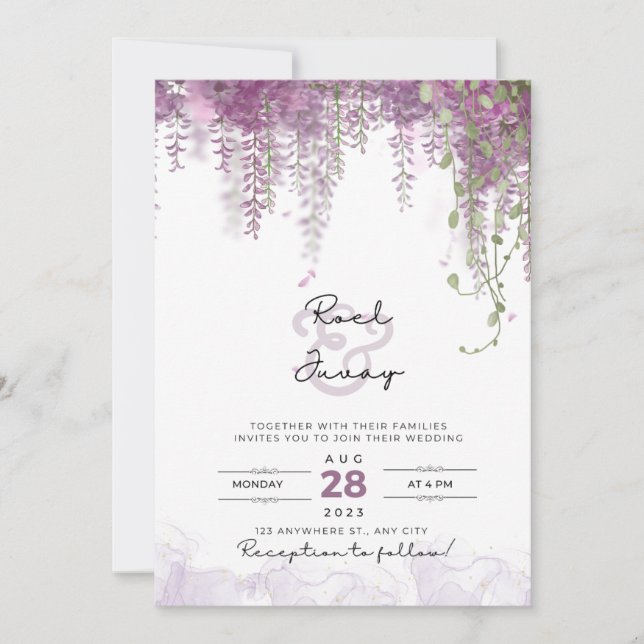 Purple Elegant Watercolor Wedding Invitation (Front)