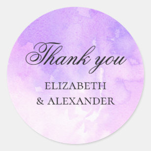 Purple elegant wedding. Watercolor lilac thank you Classic Round Sticker