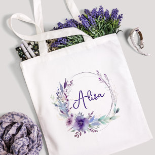 Purple Elegant Wildflower Boho Watercolor Tote Bag