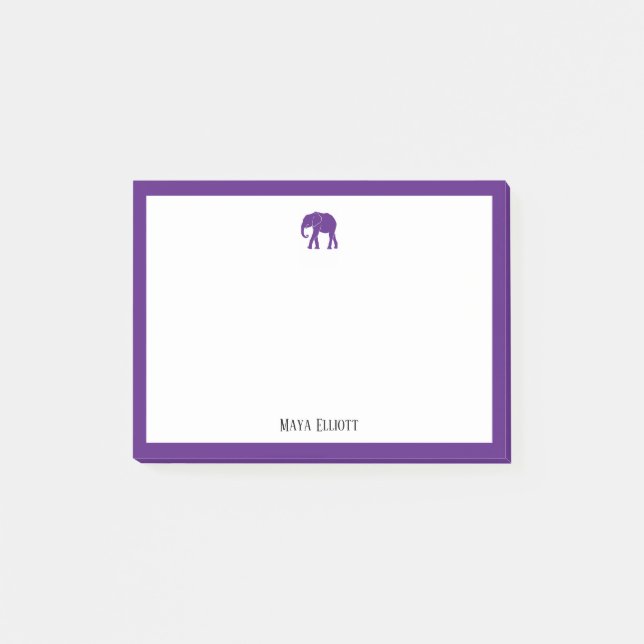 Purple Elephant and Border on White with Name Post-it Notes (Front)