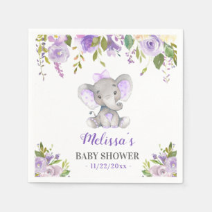 Purple Elephant Baby Girl Shower Floral Sprinkle Napkin