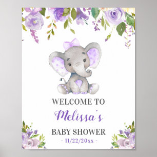 Purple Elephant Baby Girl Shower Sprinkle Welcome Poster
