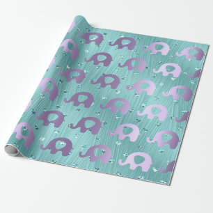 Purple Elephant Baby Shower Princess Heart Wrapping Paper