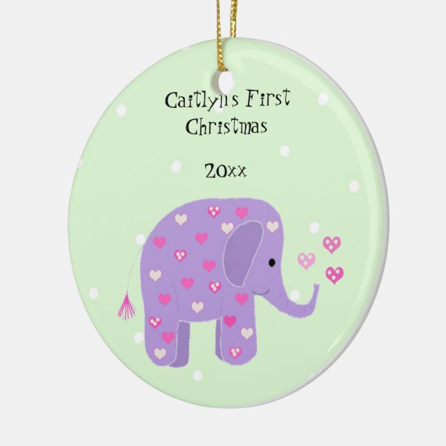 Purple Elephant Baby's First Christmas Ceramic Tree Decoration (Left)