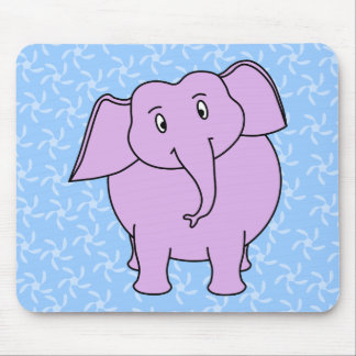 Purple Elephant Cartoon. Blue Floral Background. Mouse Mat