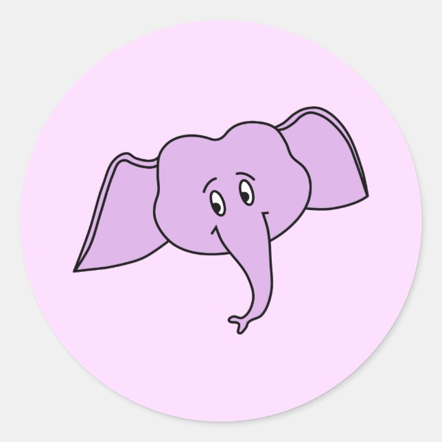 Purple Elephant Face. Cartoon. Classic Round Sticker (Front)