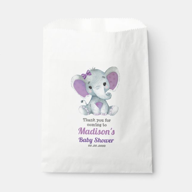 Purple Elephant Favour Bag, Customise your text Bags (Front)