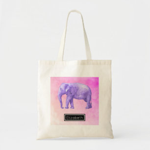 Purple Elephant on Dreamy Pink Watercolors Tote Bag