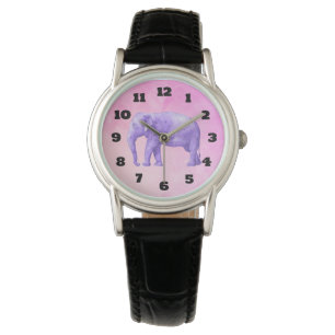Purple Elephant on Dreamy Pink Watercolors Watch