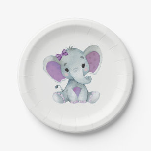 Purple Elephant Plate 4 Baby Shower, Birthday
