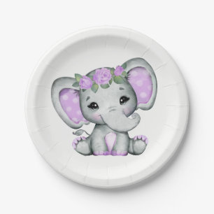 Purple Elephant Plate 4 Baby Shower, Birthday Rose