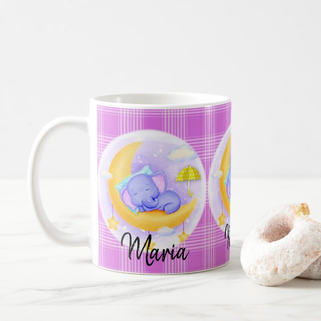 Purple Elephant Purple Plaid Mug (With Donut)