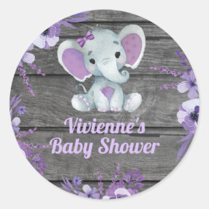 Purple Elephant Rustic Plate for Shower Birthday Classic Round Sticker