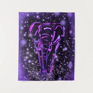 Purple Elephant Tapestry Walking In Starry Night 