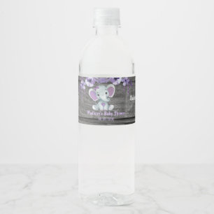 Purple Elephant water bottle label for girl