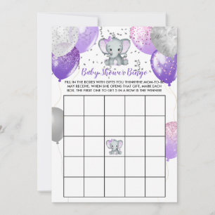Purple Elephant Watercolor Baby Shower Bingo