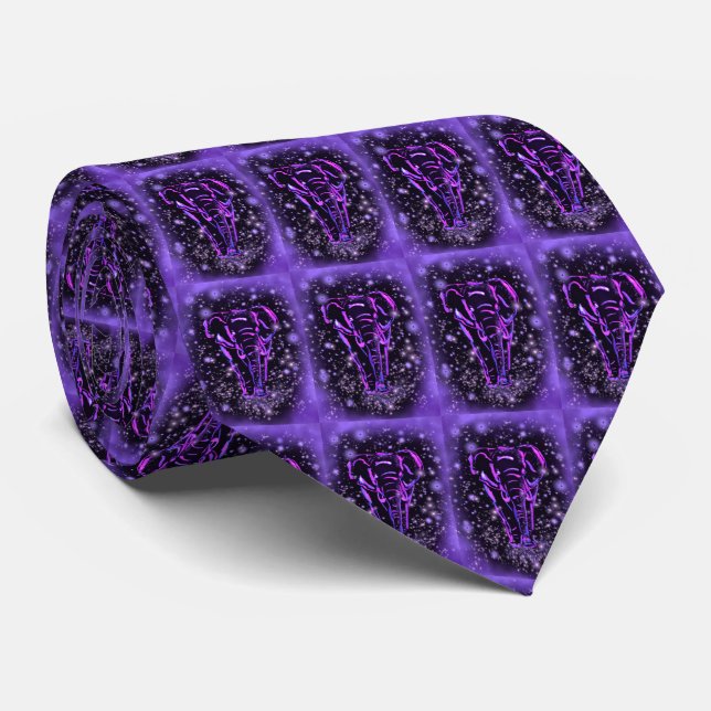 Purple Elephants Neck Tie (Rolled)
