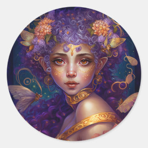 Purple Elf Fairy Fantasy Art Classic Round Sticker