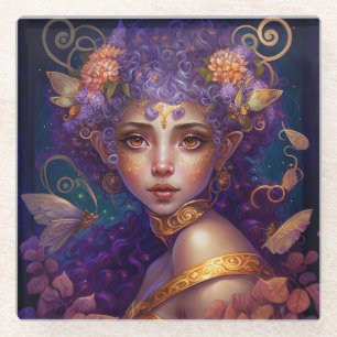 Purple Elf Fairy Fantasy Art Glass Coaster