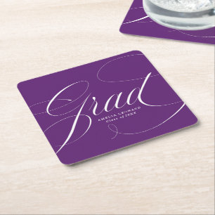 Purple   Eloquence Graduation Square Paper Coaster