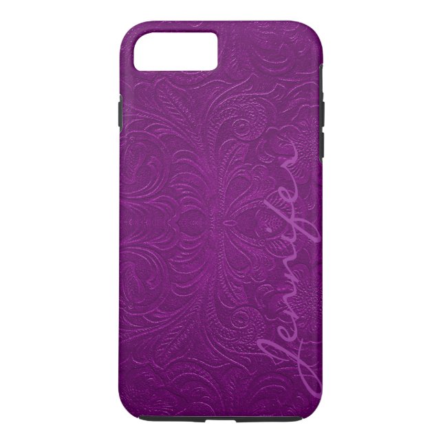 Purple Embossed Floral Faux Suede Leather Look 2 Case-Mate iPhone Case (Back)