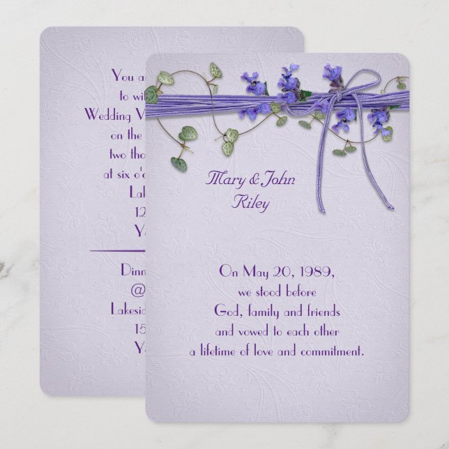 Purple embossed wedding vow renewal invite (Front/Back)