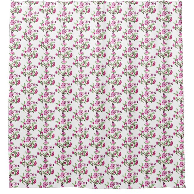 Purple Embroidered Look Flower Pattern Country Shower Curtain (Front)