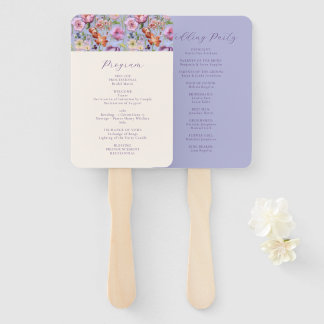 Purple Embroidery Flowers Wedding Program Hand Fan