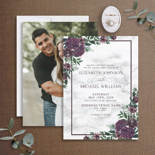 Purple Emerald Green Watercolor Marble Photo Invitation