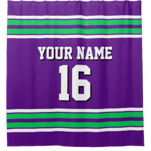 Purple Emerald Green White Stripes Sports Jersey Shower Curtain