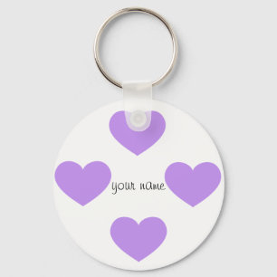 Purple Emoji Hearts and '' Your Name Here " Key Ring
