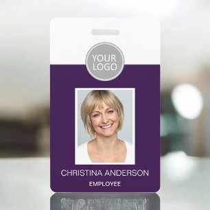 Purple Employee Name Logo Photo Corporate Work ID Badge