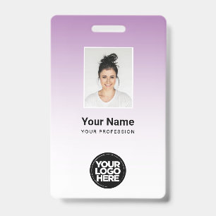 Purple Employee Photo Bar Code Logo Name Gradient ID Badge