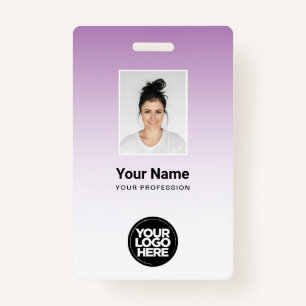 Purple Employee Photo Bar Code Logo Name Gradient ID Badge