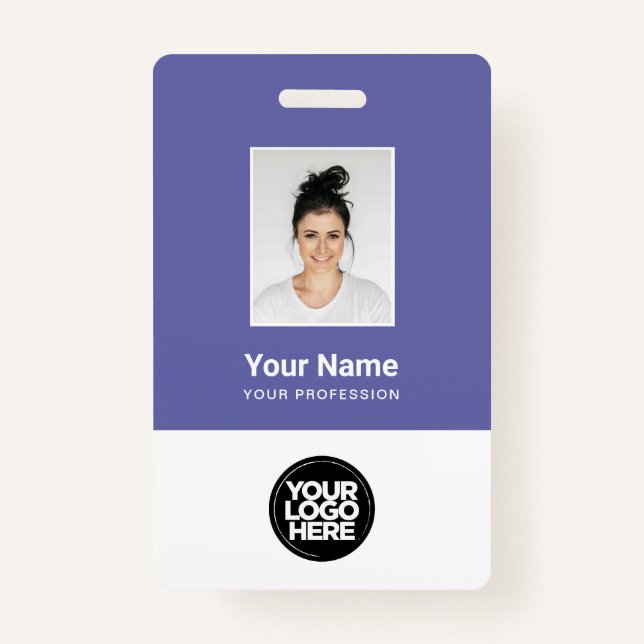 Purple Employee Photo Bar Code Logo Name ID Badge (Front)