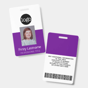 Purple Employee - Photo, Bar Code, Logo, Name ID Badge