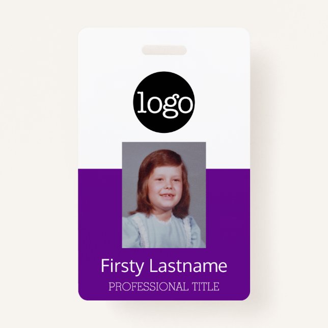Purple Employee - Photo, Bar Code, Logo, Name ID ID Badge (Front)