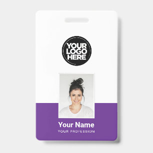 Purple Employee - Photo, BarCode, Large Logo, Name ID Badge
